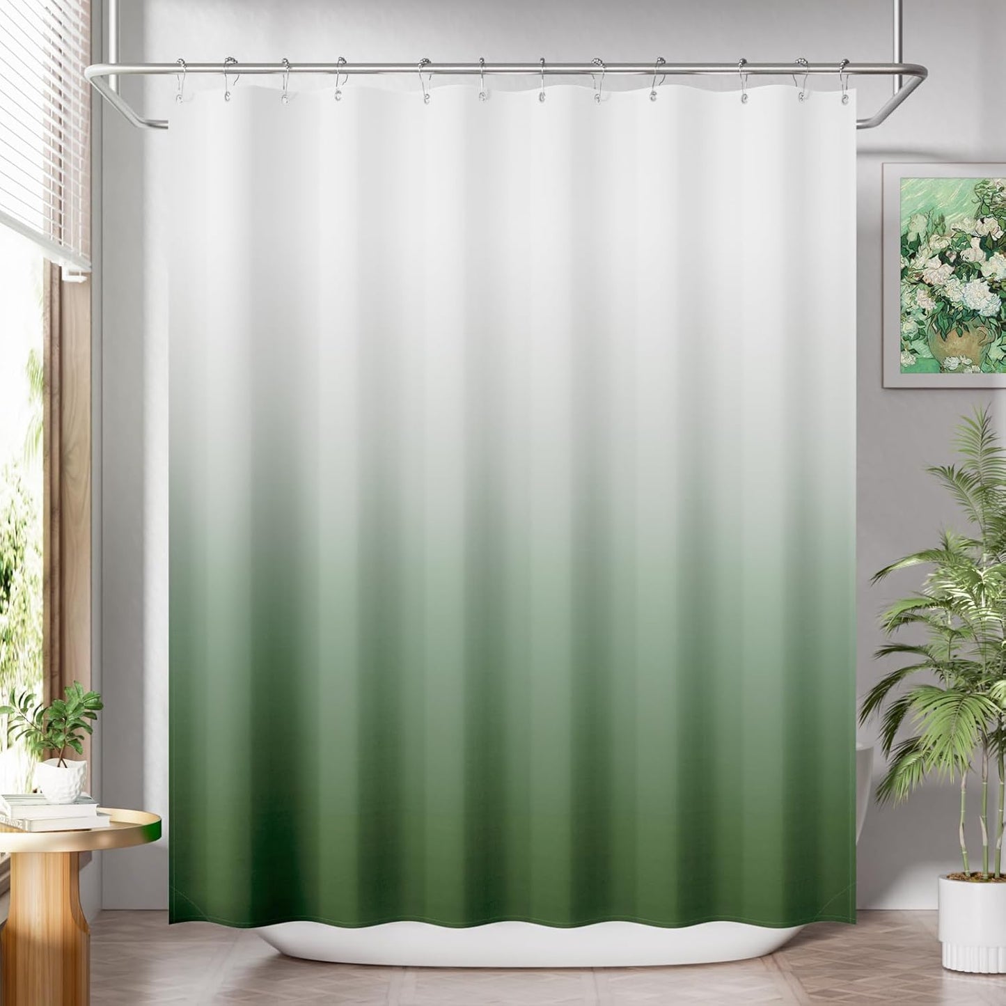 Shower Curtain, Cloth Ombre Black Shower Curtain Set with 12 Hooks, Washable Fabric Black and White Shower Curtain, Rustic Farmhouse Bathroom Shower Curtain, 72x72 Inches
