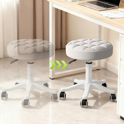 Small PU Leather Round Stool Chair Armless Comfy Rolling Medical Salon Stools with Wheels Height-Adjustable for Tattoo Salon Work Home, Office Chair