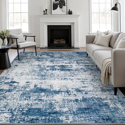 5x7 Area Rug Living Room Rug: Washable Modern Abstract Soft Thin Rug Indoor Floor No Slip Stain Resistant Carpet for Bedroom Dining Room Farmhouse Nursery Home Office - Black