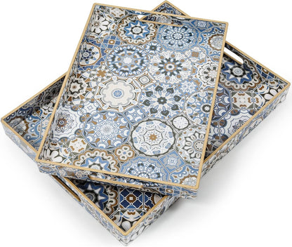 Coffee Table Trays for Living Room Serving Tray with Handles, Modern Large Tray for Ottoman Coffee Table
