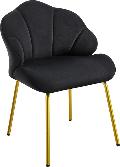 Vanity Chair, Velvet Accent Chair with Shell-Shaped Backrest, Modern Armchair with Gold Metal Legs for Dressing Room/Bedroom/Living Room, White