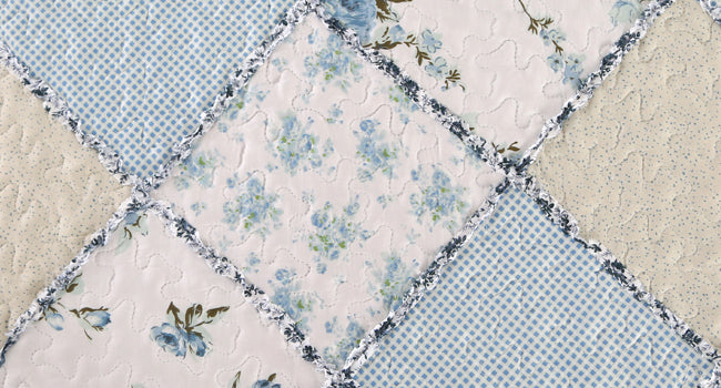 Blue Floral Patchwork Quilt Set, Full Queen Size, 3 Piece Bedding Set with 2 Pillowcases | Blue Patchwork Quilt, Queen Size Bedspread, Reversible Quilt Set, Floral Quilt Set, Patchwork Quilt Set, Queen Comforter Set