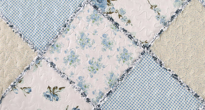 Blue Floral Patchwork Quilt Set, Full Queen Size, 3 Piece Bedding Set with 2 Pillowcases | Blue Patchwork Quilt, Queen Size Bedspread, Reversible Quilt Set, Floral Quilt Set, Patchwork Quilt Set, Queen Comforter Set
