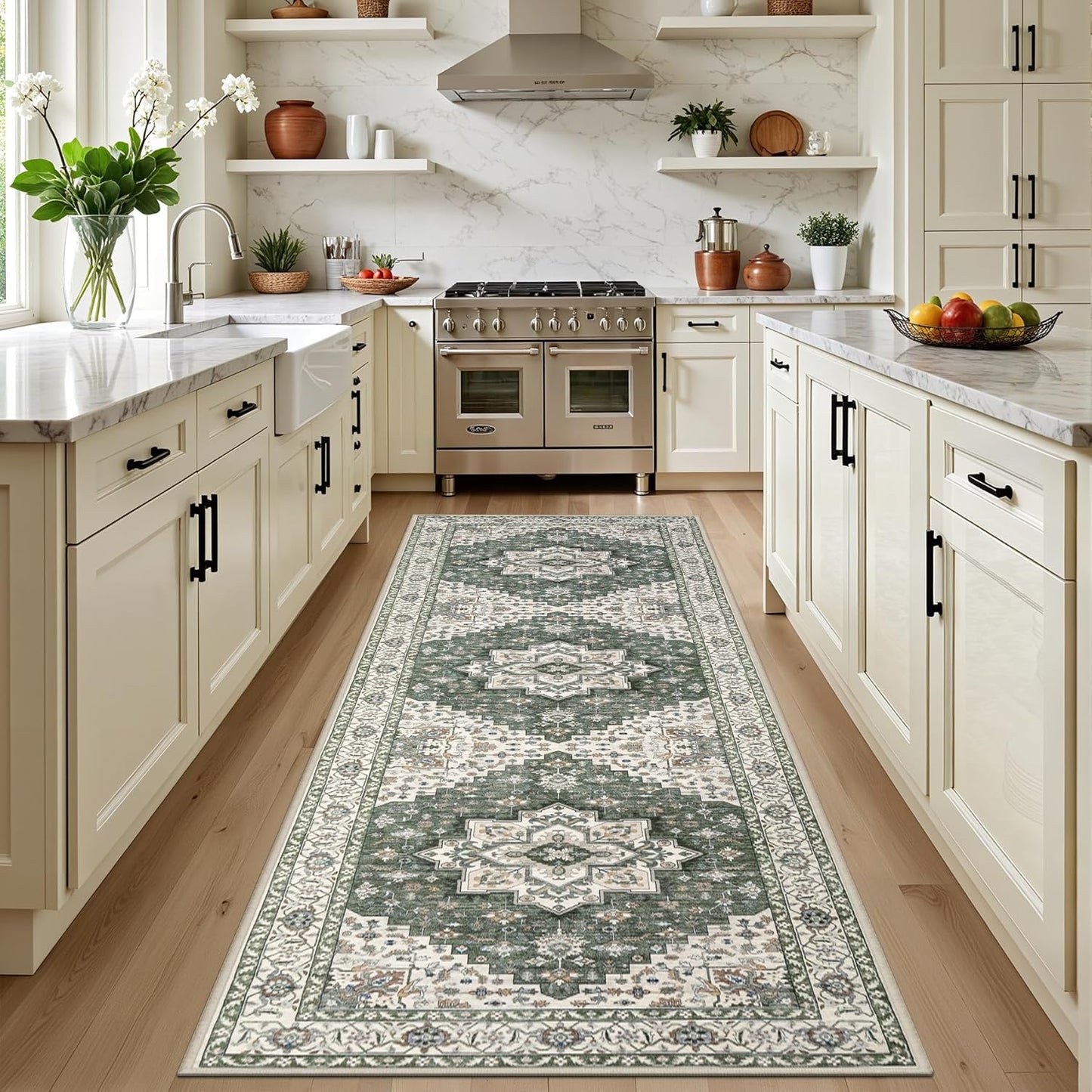 5x7 Area Rugs Living Room Rug: Washable Vintage Boho Rug No Slip Stain Resistant Soft Carpet Indoor Floor Floral Large Carpets for Bedroom Dining Room Farmhouse Nursery Hallway Home Office Beige