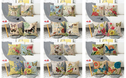 wyooxoo Throw Pillow Covers 18x18 Set of 4 Decorative Spring Pillow Covers Linen Flower Butterfly Farmhouse Pillowcases for Sofa Couch Living Room Outdoor