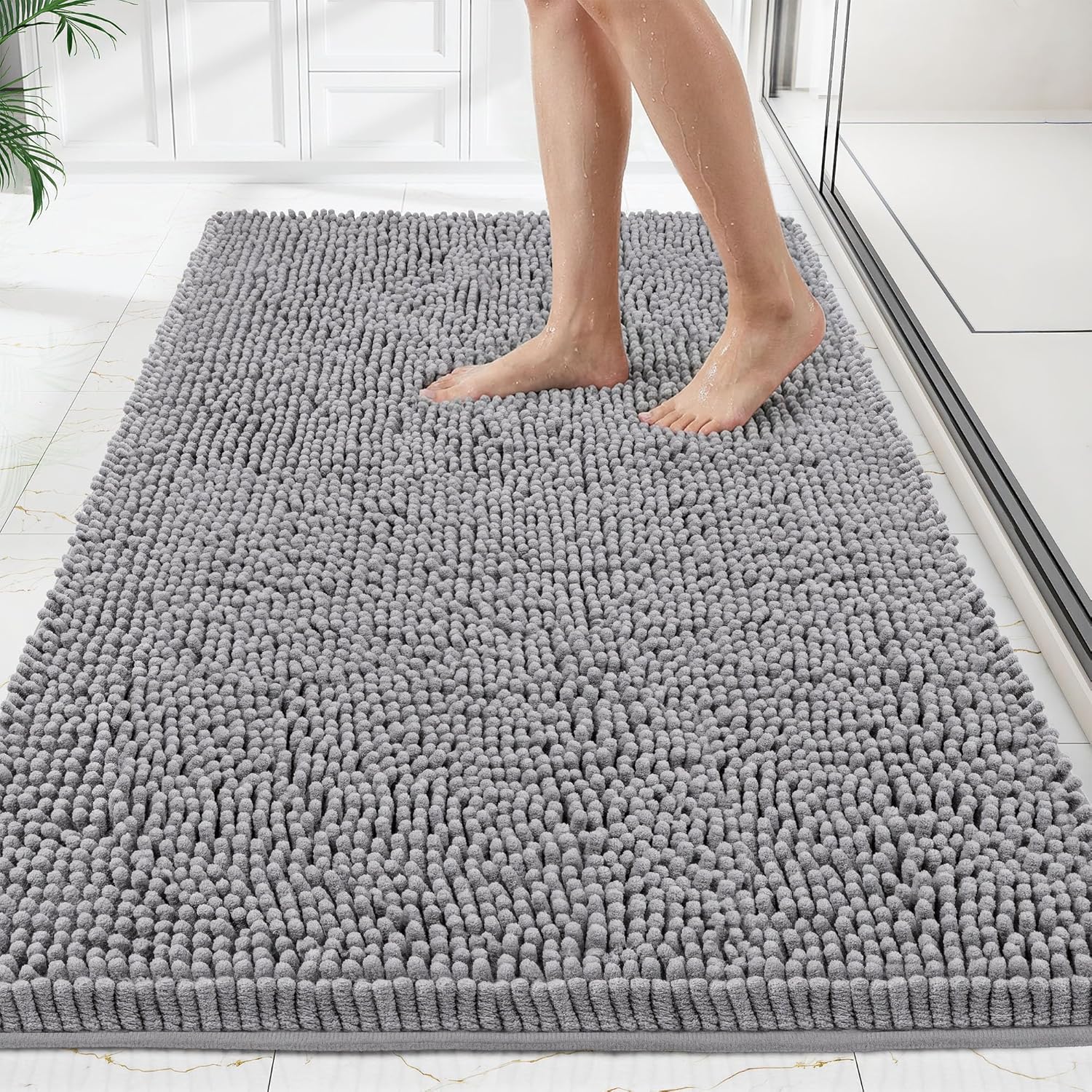 Bathroom Rugs Mat 60 x 36, Thick Soft Absorbent Chenille Bath Rugs, Rubber Backing Bath Mats for Bathroom Floor, Tub, Shower, Bedroom, Home Decor Accessories, Quick Dry Machine Washable, Beige