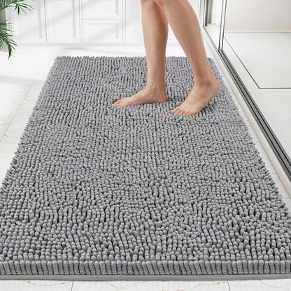 Bathroom Rugs Mat 60 x 36, Thick Soft Absorbent Chenille Bath Rugs, Rubber Backing Bath Mats for Bathroom Floor, Tub, Shower, Bedroom, Home Decor Accessories, Quick Dry Machine Washable, Beige