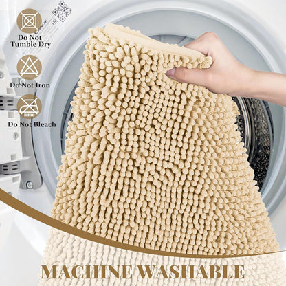 Bathroom Rugs Mat 60 x 36, Thick Soft Absorbent Chenille Bath Rugs, Rubber Backing Bath Mats for Bathroom Floor, Tub, Shower, Bedroom, Home Decor Accessories, Quick Dry Machine Washable, Beige