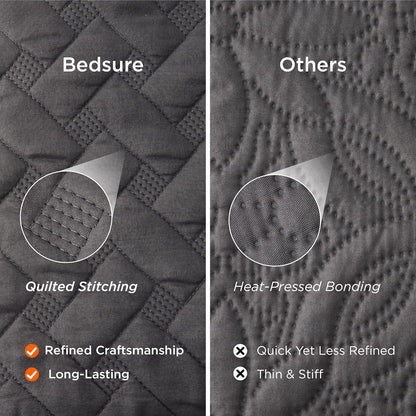 Quilts Queen Size - Grey Bedspreads Queen Size with Basket Weave Pattern, Soft Quilt Bedding Set, Lightweight Comforter Set Coverlet for All Seasons with 2 Pillow Shams (90" x 96") | Skin-Friendly Soft, All-Season Comfort, Breathable