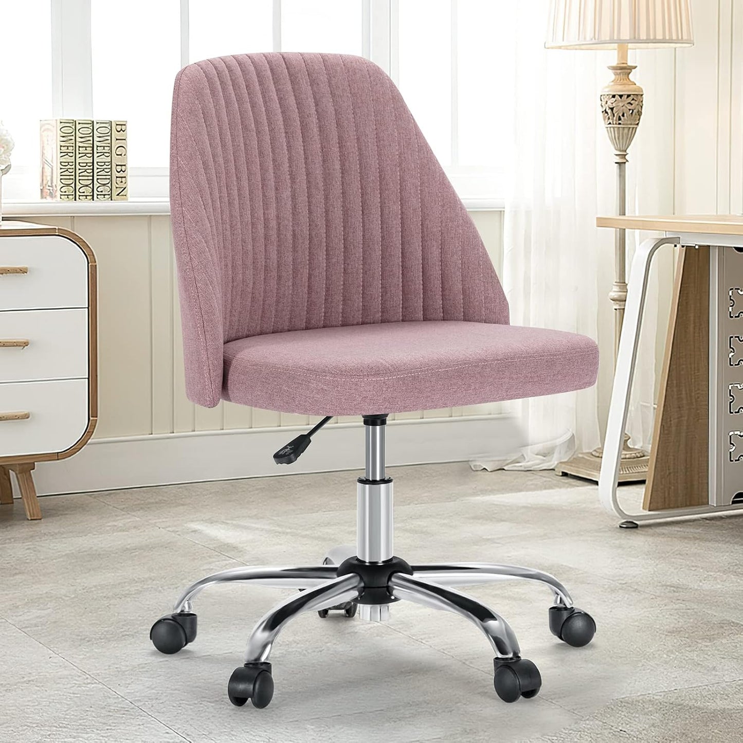Office Chair, Comfy Desk Chair Rolling Vanity Swivel Task Chairs with Wheels, Wide Seating Armless Height Adjustable Computer Chairs for Home,Bedroom,Student,Adults, Classic Grey