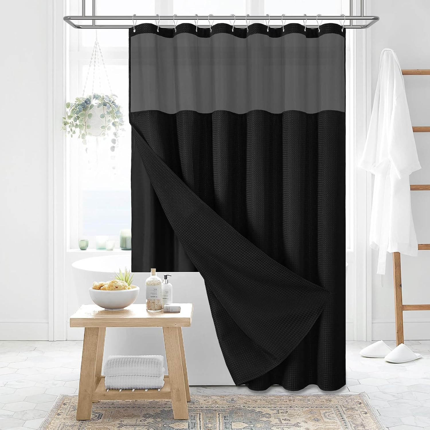 Dynamene Sage Green Shower Curtain - Waffle Textured Heavy Duty Thick Fabric Shower Curtains for Bathroom, 256GSM Luxury Weighted Polyester Cloth Bath Curtain Set with 12 Plastic Hooks，72Wx72H,Green