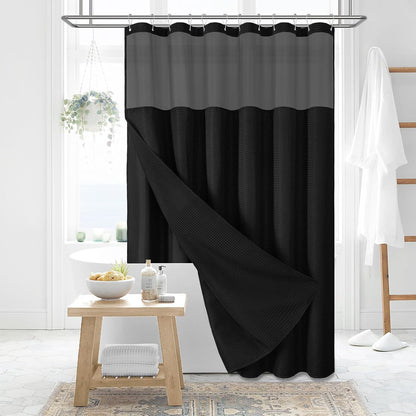 Dynamene Sage Green Shower Curtain - Waffle Textured Heavy Duty Thick Fabric Shower Curtains for Bathroom, 256GSM Luxury Weighted Polyester Cloth Bath Curtain Set with 12 Plastic Hooks，72Wx72H,Green