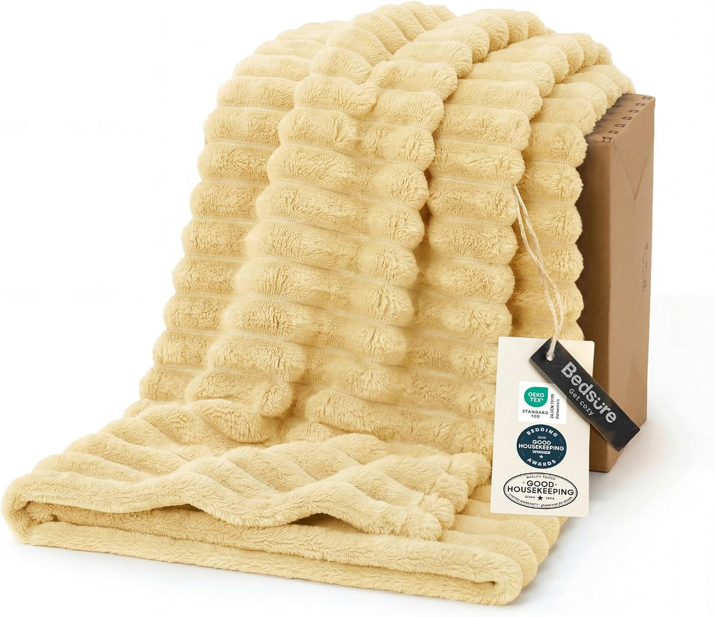 Bedsure GentleSoft Blankets Queen Size for Bed - Cozy Soft Sofa Couch Cover Blankets for Women, Cute Large Bedding Fleece Throws for Girls, Off White, 90x90 Inches