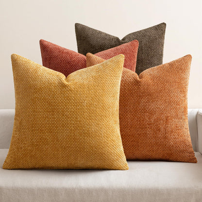 Pack of 4 Couch Throw Pillow Covers 18x18 Inch Neutral Blue Soft Decorative Chenille Pillow Covers Farmhouse Accent Cushion Covers for Boho Western Spring Coastal Decor Sofa Bed Living Room