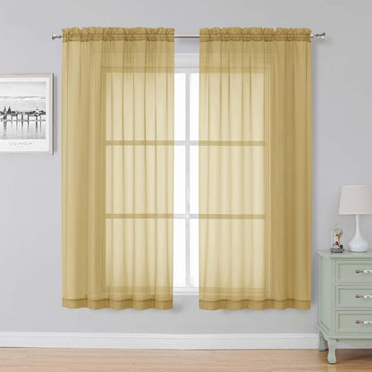 Black Sheer Curtains 84 Inches Long, Light Filtering Rod Pocket Solid Color Window Sheer Curtain Panels, Elegant Curtains & Drapes for Living Room, Bedroom 2 Panels (Black, 42" W x 84" L)
