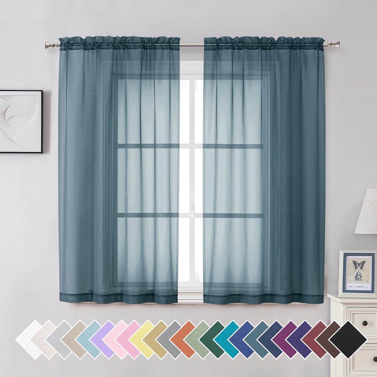 Sheer Navy Blue Curtains 84 inch Length 2 Panels Set, Airy Soft-Touching Rod Pocket Voile Drapes for Living Room/Bedroom, Each 40W x 84L