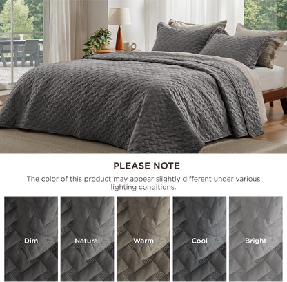 Quilts Queen Size - Grey Bedspreads Queen Size with Basket Weave Pattern, Soft Quilt Bedding Set, Lightweight Comforter Set Coverlet for All Seasons with 2 Pillow Shams (90" x 96") | Skin-Friendly Soft, All-Season Comfort, Breathable