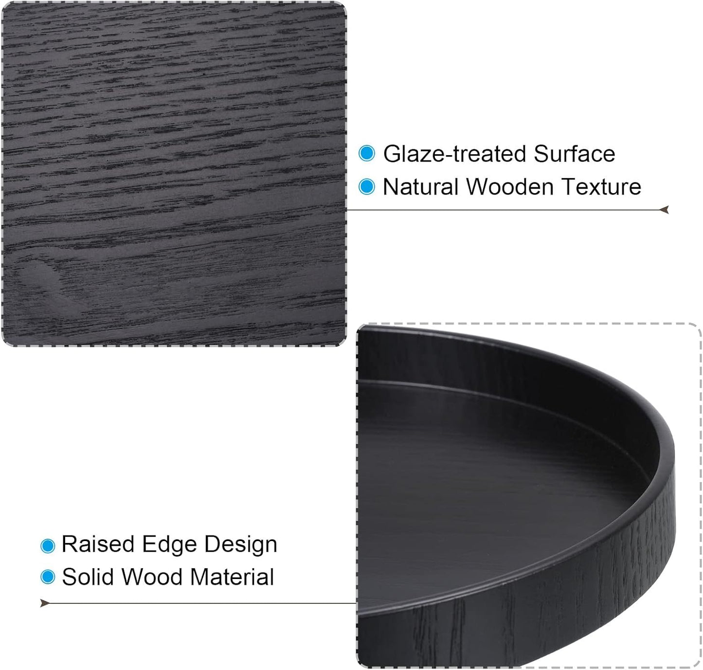 Wood Serving Tray 8 Inch, Round Decorative Platter for Home Decor Kitchen Table Candle Holder, Black