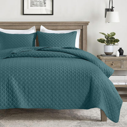 HOME Quilt Set Queen Size Navy Blue, Classic Geometric Diamond Stitched Pattern, Ultra Soft Microfiber Lightweight Bedding Bedspread Coverlet for All Season with 1 Quilt 2 Pillow Shams