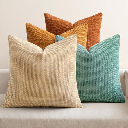 Pack of 4 Couch Throw Pillow Covers 18x18 Inch Neutral Blue Soft Decorative Chenille Pillow Covers Farmhouse Accent Cushion Covers for Boho Western Spring Coastal Decor Sofa Bed Living Room