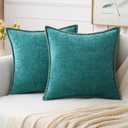 MIULEE Pack of 2 Couch Throw Pillow Covers 18x18 Inch Sage Green Farmhouse Decorative Pillow Covers with Stitched Edge Soft Chenille Solid Dyed Summer Pillow Covers for Sofa Bed Living Room