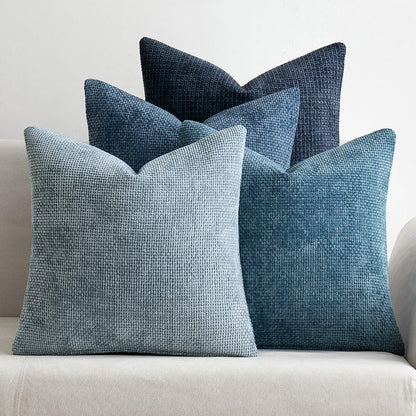 Pack of 4 Couch Throw Pillow Covers 18x18 Inch Neutral Blue Soft Decorative Chenille Pillow Covers Farmhouse Accent Cushion Covers for Boho Western Spring Coastal Decor Sofa Bed Living Room