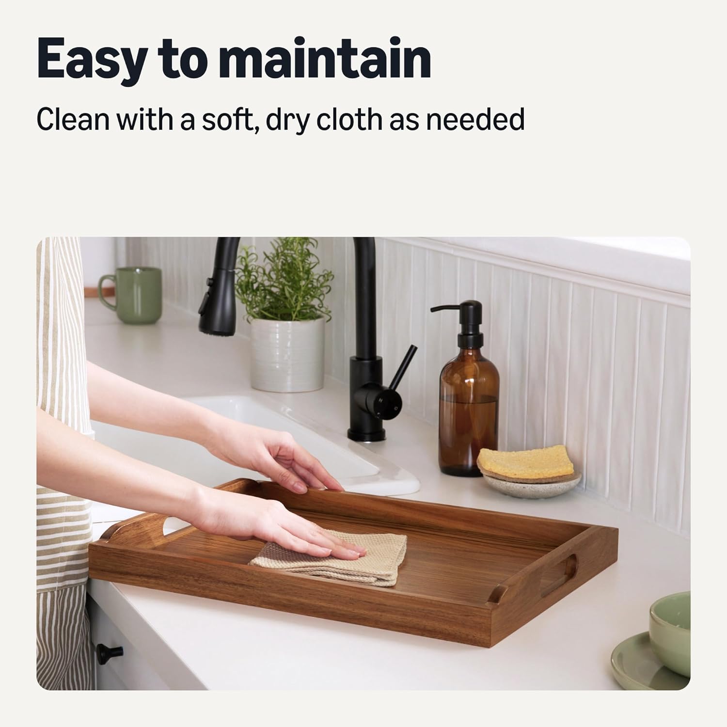 Basics Wooden Serving Tray, Acacia Wood, 17 x 12 in.