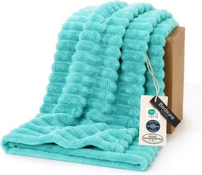 Bedsure GentleSoft Blankets Queen Size for Bed - Cozy Soft Sofa Couch Cover Blankets for Women, Cute Large Bedding Fleece Throws for Girls, Off White, 90x90 Inches