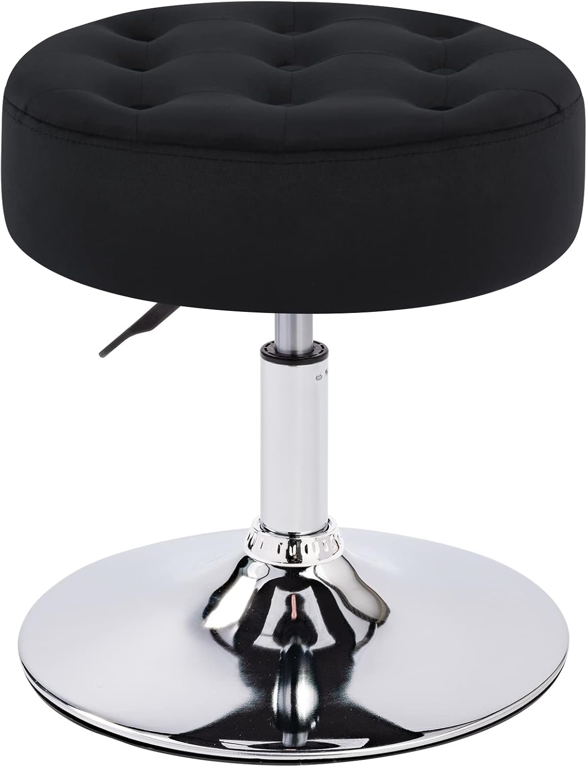 Mid-Century Tufted Adjustable Swivel Makeup Ottoman Stool; Modern Big Size Round Vanity Stool Chair for Bedroom Living Room (White)