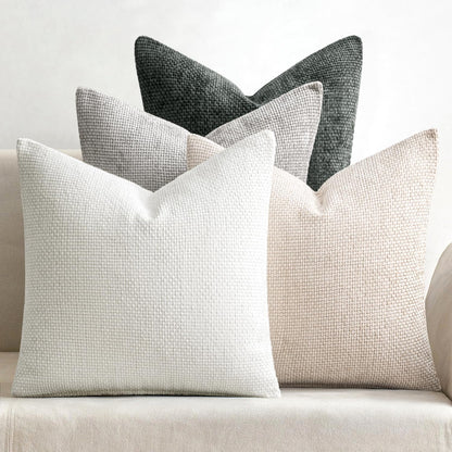 Pack of 4 Couch Throw Pillow Covers 18x18 Inch Neutral Blue Soft Decorative Chenille Pillow Covers Farmhouse Accent Cushion Covers for Boho Western Spring Coastal Decor Sofa Bed Living Room