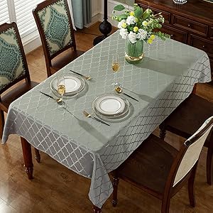 Jacquard Tablecloth Damask Fabric Table Cloth Water Resistant & Wrinkle Free Spillproof Polyester Table Cover for Kitchen Dining Tabletop (Rectangle/Oblong, 52" x 70" (4-6 Seats), Gray)