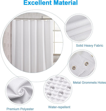 White Shower Curtain Fabric, Waffle Shower Curtains for Bathroom, Cloth Shower Curtain Heavy Duty, Thick Bathroom Shower Curtains Hotel Quality, Premium Polyester, 72x72 Inches