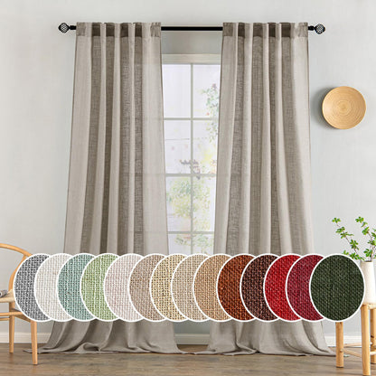 Natural White Linen Curtains 84 Inch Long for Bedroom Living Room, Soft Thick Linen Textured Window Drapes Semi Sheer Light Filtering Rod Pocket Back Tab Neutral Farmhouse Cream Ivory 2 Panels