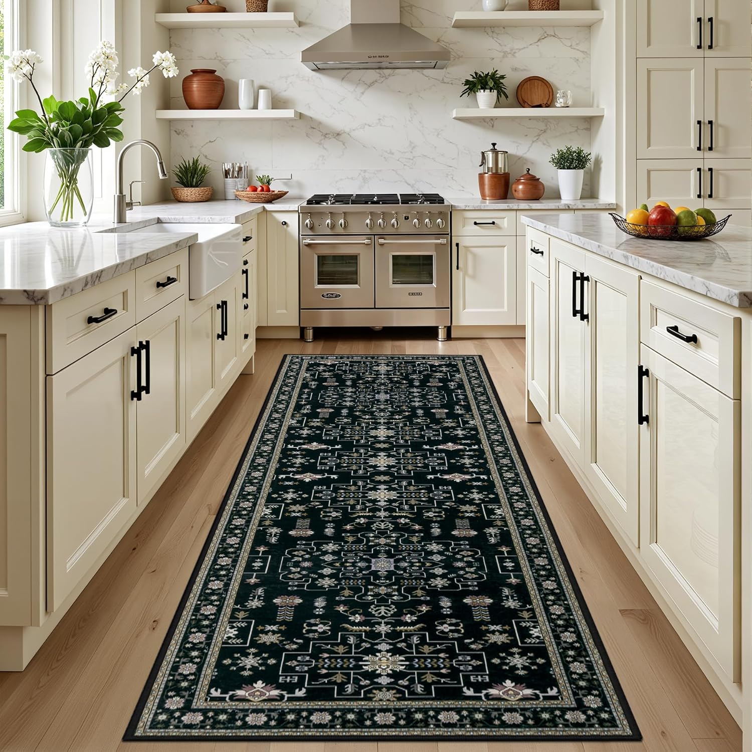 5x7 Area Rugs Living Room Rug: Washable Vintage Boho Rug No Slip Stain Resistant Soft Carpet Indoor Floor Floral Large Carpets for Bedroom Dining Room Farmhouse Nursery Hallway Home Office Beige