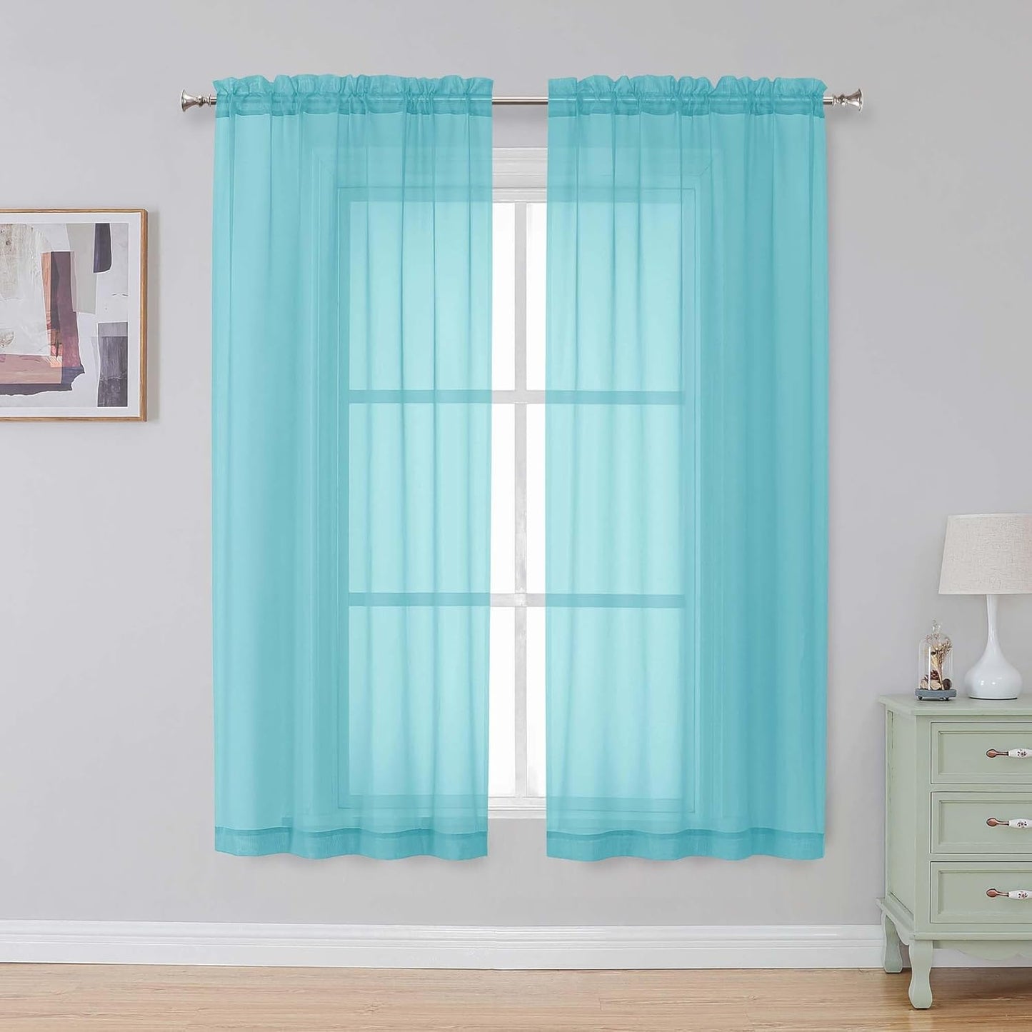 Black Sheer Curtains 84 Inches Long, Light Filtering Rod Pocket Solid Color Window Sheer Curtain Panels, Elegant Curtains & Drapes for Living Room, Bedroom 2 Panels (Black, 42" W x 84" L)
