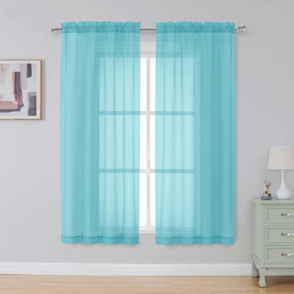 Black Sheer Curtains 84 Inches Long, Light Filtering Rod Pocket Solid Color Window Sheer Curtain Panels, Elegant Curtains & Drapes for Living Room, Bedroom 2 Panels (Black, 42" W x 84" L)
