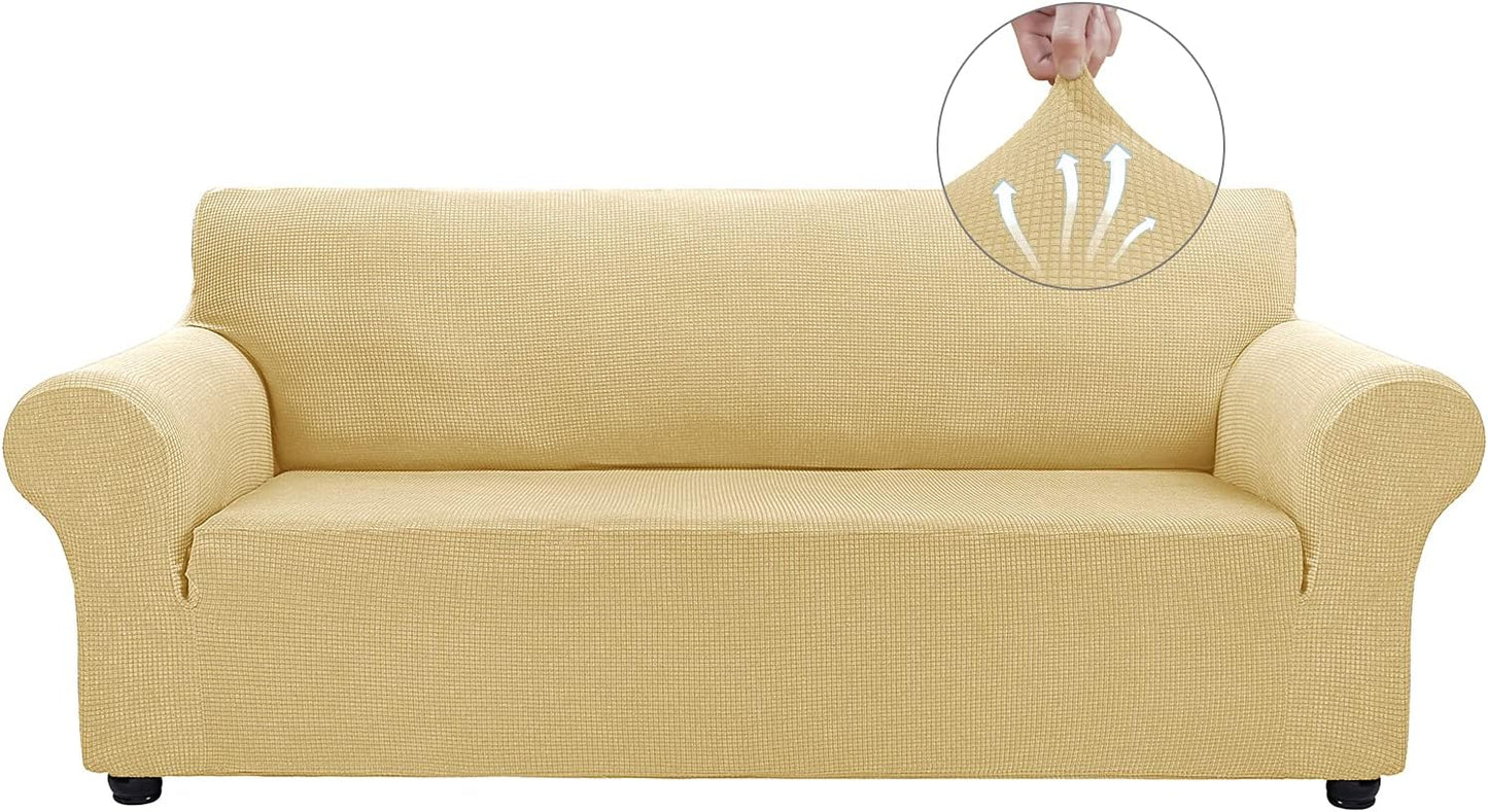 Couch Covers for 3 Cushion Couch Sofa Pet Friendly, 3 Seater Sofa Cover Washable Slipcovers Protector Furniture Covers for Dogs Spandex Jacquard Fabric Small Checks（Large，Black）