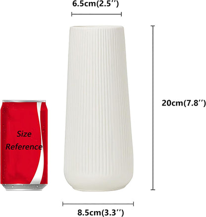 Ceramic Vase for Flower, Matte Black Ribbed Ceramic Vase for Home Decor, Nordic Minimalist Vase for Pampas Grass, Flowers Vases for Kitchen, Living Room, Bedroom, Office, Shelf Table (White)