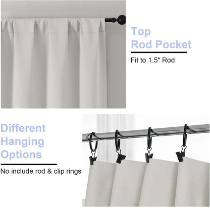 Natural Blackout Curtains for Bedroom 63 Inch Length 2 Panels Set, Solid Thermal Insulated Energy Saving Rod Pocket Window Treatment Curtains Blackout Drapes, W40 x L63 Inch, Natural