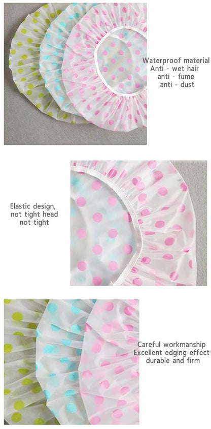 6 Pieces Waterproof EVA Plastic Shower Cap,Elastic Reusable Bathing Cap,Beauty Salon Spa Lace Elastic Band Flower Printed Hat Environmental Protection Hair Bath Caps