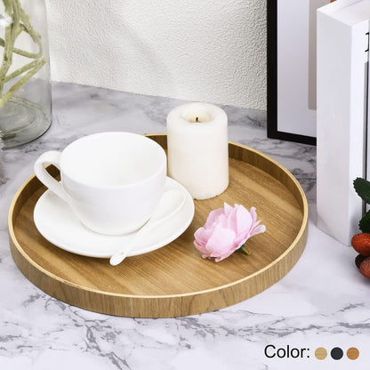 Wood Serving Tray 8 Inch, Round Decorative Platter for Home Decor Kitchen Table Candle Holder, Black