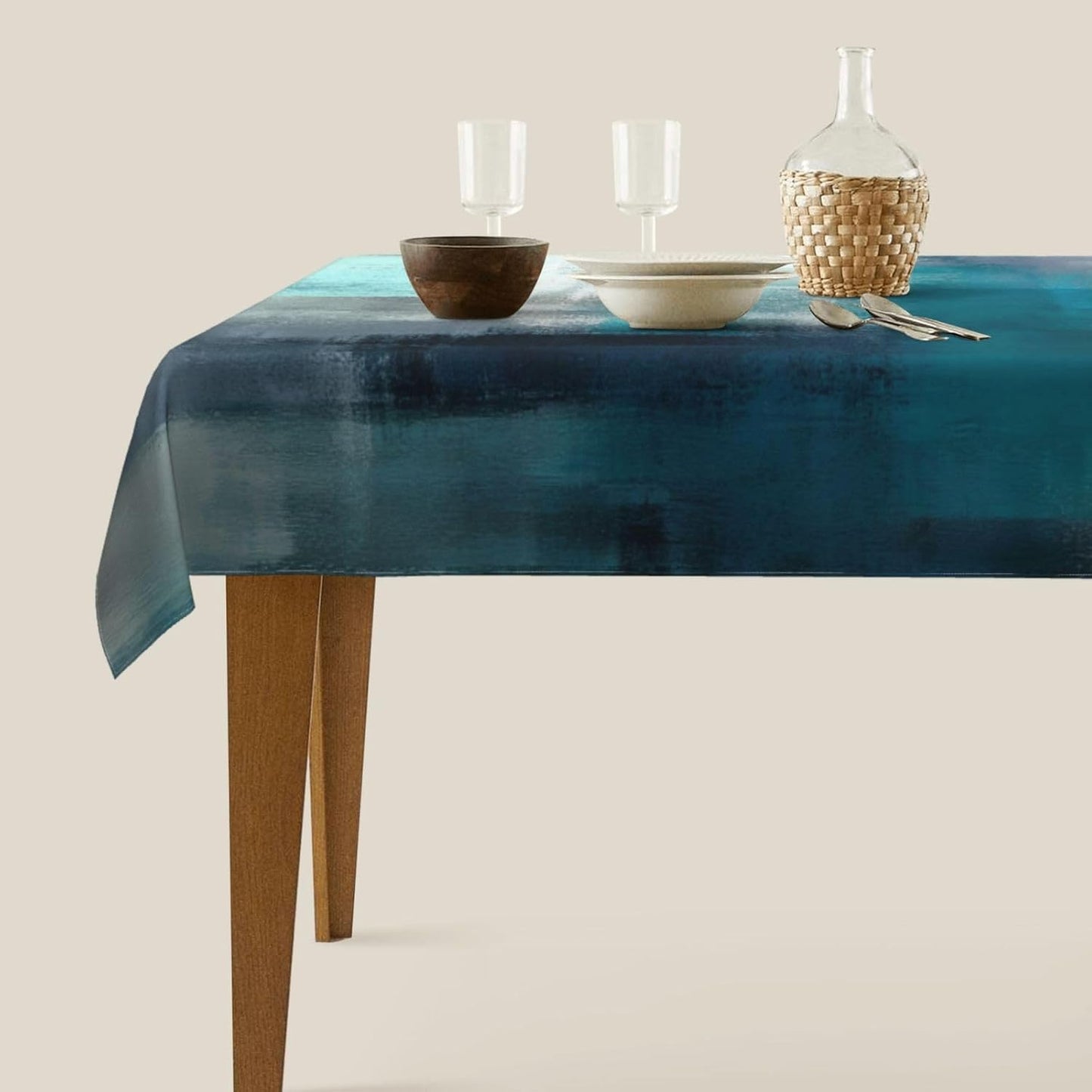 Teal Grey Tablecloth Turquoise Rectangle Table Cloth Washable Table Cover for Decoration Kitchen Dining Room 60x90 Inch