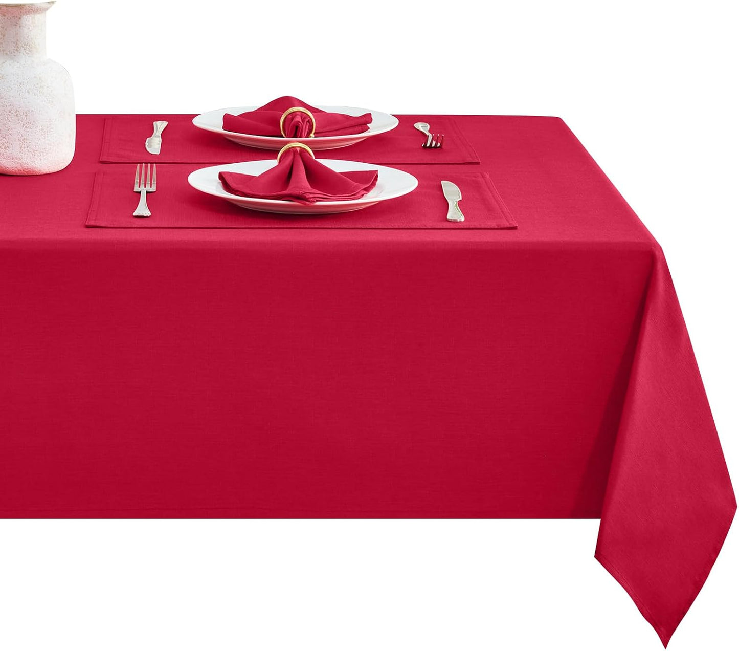 Rectangle Table Cloth Linen Farmhouse Stainproof Waterproof Washable Polyester Oblong Rectangular Fabric Table Cover for Kitchen Dining Dinner (Red, 52 X 70 Inch)