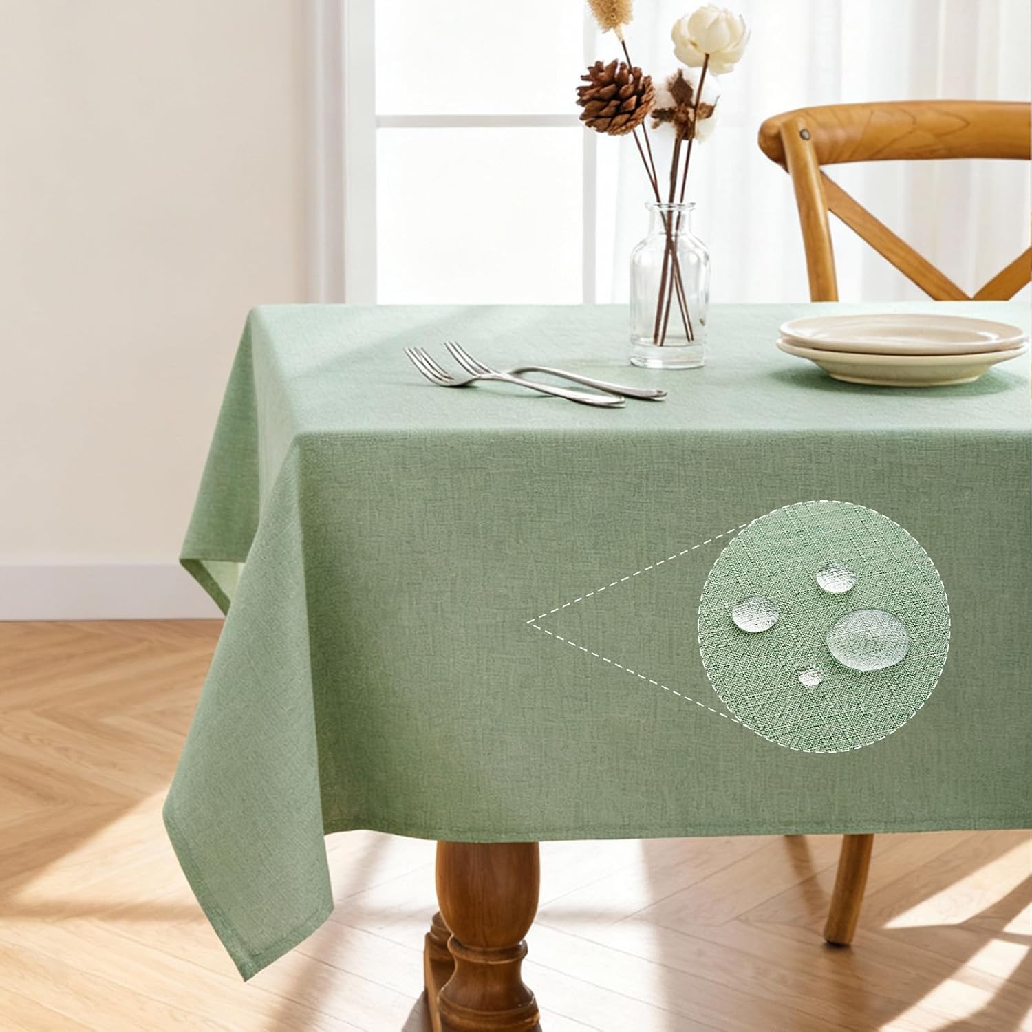 Rectangle Linen Tablecloth Waterproof & Stain Resistant, Wrinkle-Free Table Cloth Adds Elegance and Protection, Ideal for Dining, Party, Wedding and Outdoor, 52 x 70 Inch, Sage Green