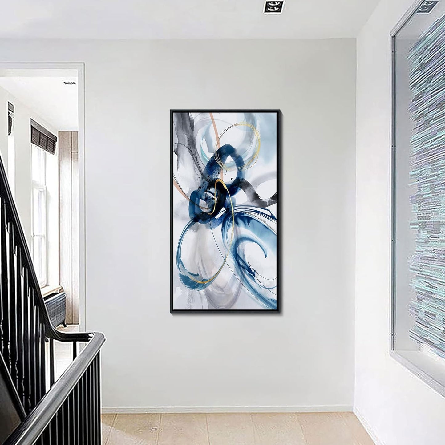 Large Wall Art for Living Room - Abstract Wall Decor Framed Picture Artwork for Wall Decorative Paintings Blue and White Modern Office Bedroom Art