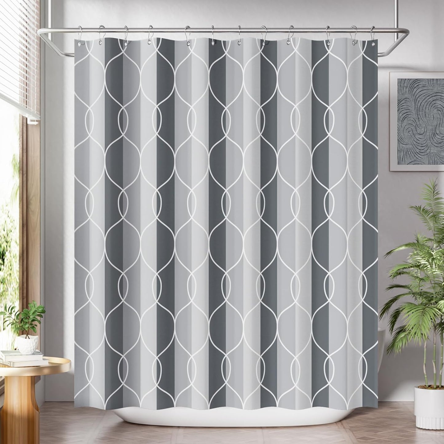 Shower Curtain, Cloth Ombre Black Shower Curtain Set with 12 Hooks, Washable Fabric Black and White Shower Curtain, Rustic Farmhouse Bathroom Shower Curtain, 72x72 Inches