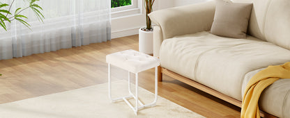White Vanity Chair, Leather Vanity Stool, Small Stool Chair for Vanity, Square Ottoman Foot Stool, Makeup Vanity Chairs with Thick Padded Seat for Bathroom, Bedroom, Entryway, KFD01W