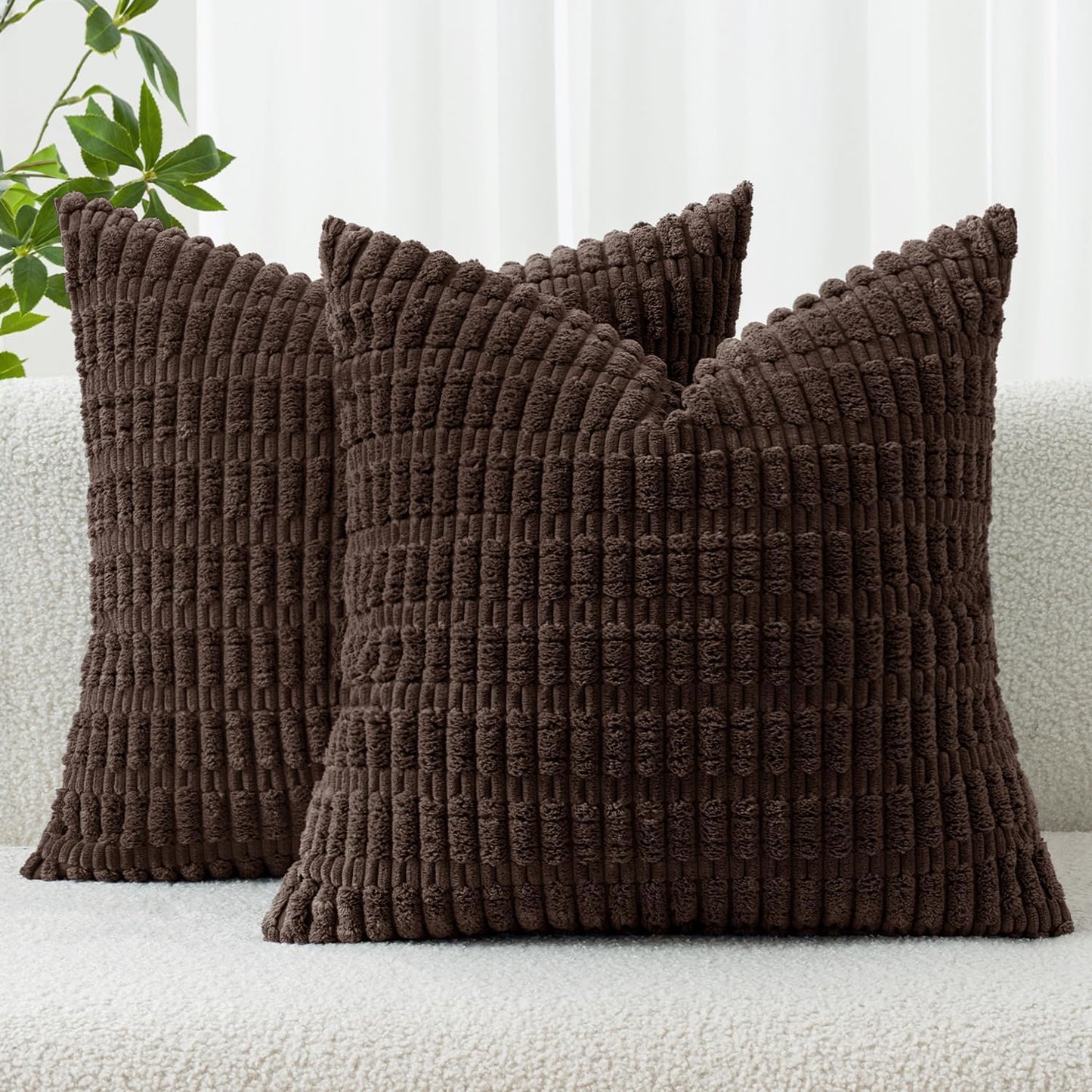 MIULEE Pack of 2 Corduroy Decorative Throw Pillow Covers 18x18 Inch Soft Boho Striped Pillow Covers Modern Farmhouse Home Decor for Sofa Living Room Couch Bed Cream White