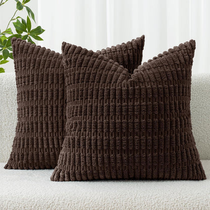 MIULEE Pack of 2 Corduroy Decorative Throw Pillow Covers 18x18 Inch Soft Boho Striped Pillow Covers Modern Farmhouse Home Decor for Sofa Living Room Couch Bed Cream White