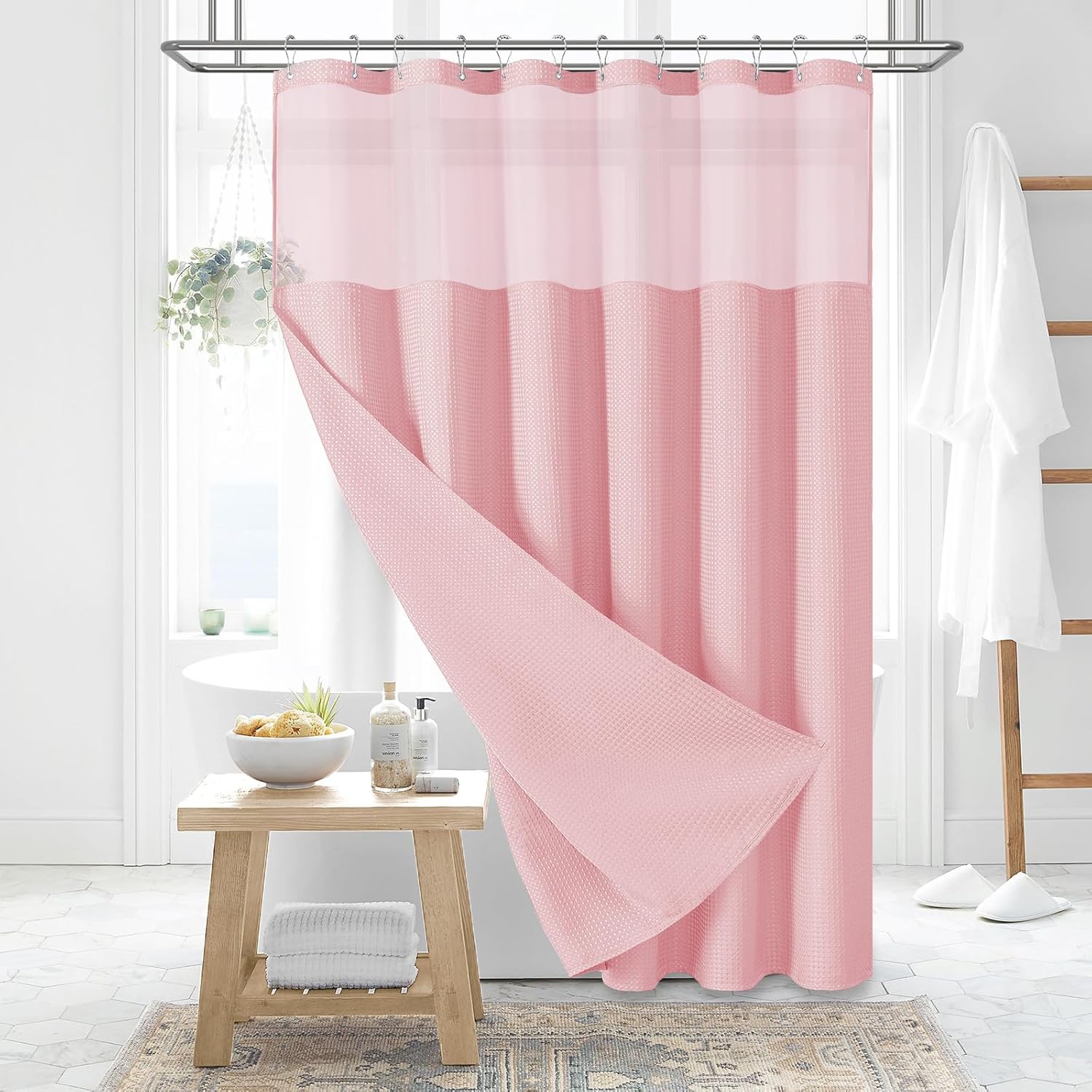 Dynamene Sage Green Shower Curtain - Waffle Textured Heavy Duty Thick Fabric Shower Curtains for Bathroom, 256GSM Luxury Weighted Polyester Cloth Bath Curtain Set with 12 Plastic Hooks，72Wx72H,Green